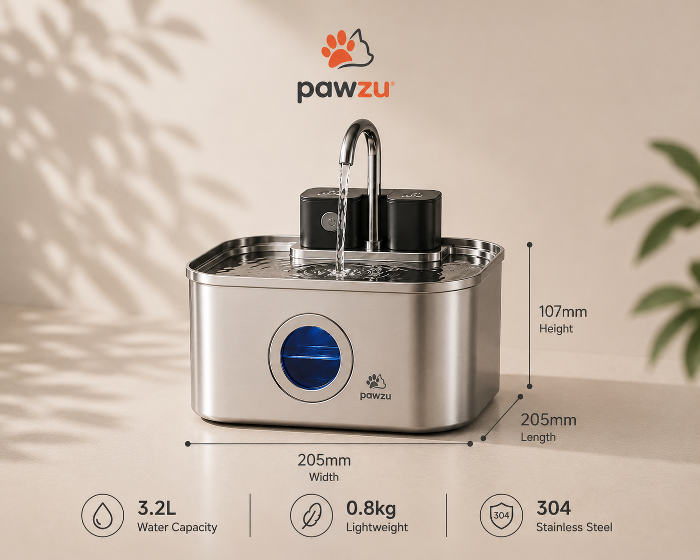 Stainless Steel Automatic Cat Water Fountain